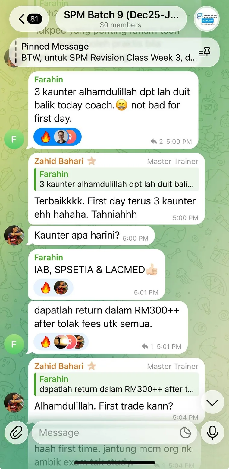 Farahin, student SPM Batch 9: 3 kaunter profit pada hari pertama trade