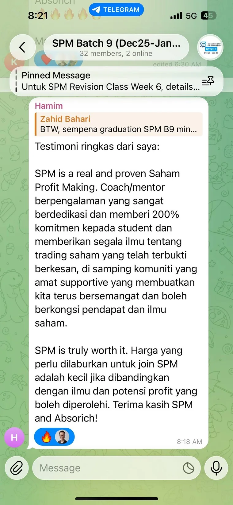 Testimoni Hamim, student SPM Batch 9
