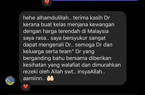 Testimoni Ahmad Faris Rafi mengenai harga kelas